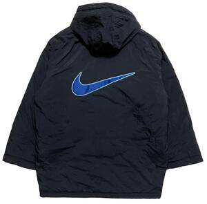 ナイキ NIKE 90s ヴィンテージ 白タグ ビッグスウォッシュ 裏地キルティング 中綿入り ジャケットコート XLサイズ ブラック オレンジ