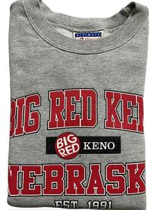 ヘインズ Hanes 90s ヴィンテージ BIG RED KENO NEBRASKA クールネック スウェットシャツ トレーナー XXL 杢グレー