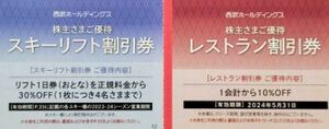 スキーリフト割引券1枚 レストラン割引券1枚 西武ホールディングス　株主優待　複数あり