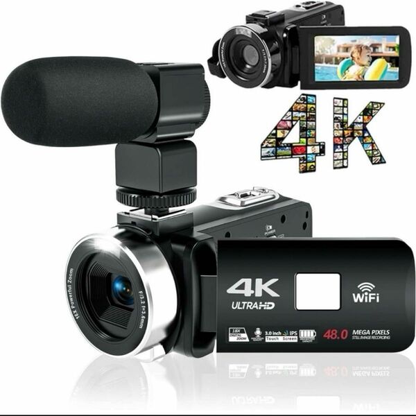 在庫1点のみ　　ビデオカメラ 4K YouTubeカメラHDMI出力 WIFI機能外付けマイク　新品　即購入大歓迎　値下げ不可