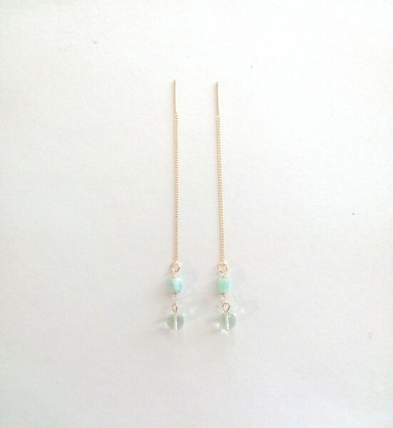 ピアス ロングピアス 天然石 ハンドメイド ゆらゆら アメシスト ラリマー ブルー シンプル エテ風 チェーン アメリカンピアス