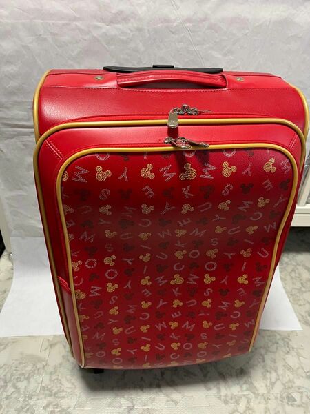 ミッキーマウス　トラベルキャリー　スーツケース　ディズニー　赤　レザー