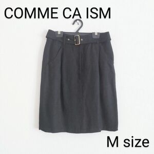 COMME CA ISM/ベルト付スカート/Mサイズ/黒/シンプル/ペチコート付き/コムサイズム/膝丈/ブラック