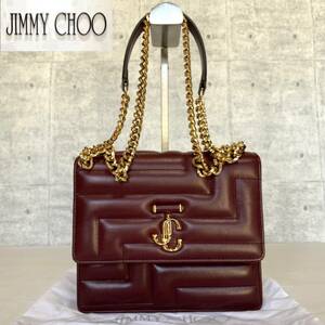  прекрасный товар JIMMY CHOO VARENNE бордо обычная цена 264,000 иен JC металлические принадлежности va Len n Jimmy Choo кожа Gold металлические принадлежности рука сумка на плечо napa