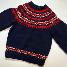 美品☆90s カナダ製 Canadian sweater ノルディック ウールニット ビンテージ 紺 ローゲージ 雪柄 ネイビー 総柄 カナディアンセーター_画像3