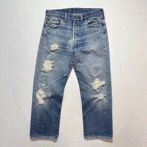 内股シングル☆80s Levis 501 オリジナル ビンテージ W34 ヒゲ ハチノス 黒カン リーバイス 501 クラッシュ リペア グランジ 82年製 USA製