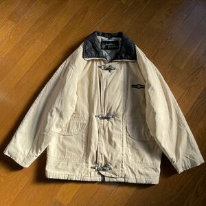 ビッグサイズ☆80s 90s イタリア製 ファイアーマンジャケット ベージュ 黒 中綿 ビンテージ クリーム フック コットン カバーオール 白