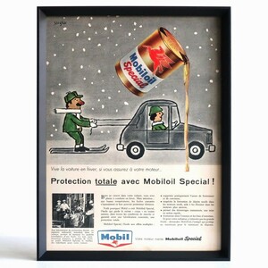 MOBIL モービル 1958年 SAVIGNAC サヴィニャック イラスト フランス ヴィンテージ 広告 額装品 コレクション フレンチ ポスター 稀少