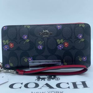 新品未使用　COACH 長財布　花柄　ブラックマルチ　アウトレット品