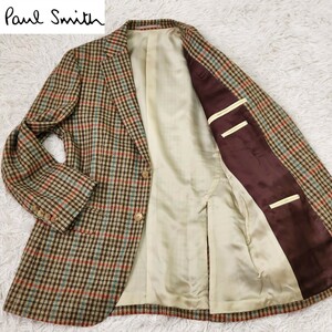 極美品 極希少 漢の代名詞 Paul Smith ポールスミス テーラードジャケット チェック ウール グレンチェック L ベージュ 総裏 メンズ