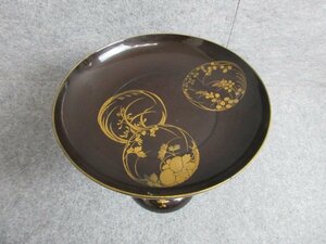 黒塗 蒔絵 高月 [B33233] 高さ25cm 直径24cm 丸文に秋草 高杯 茶道具 菓子器