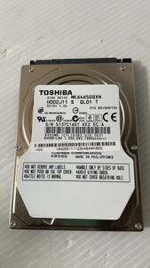 TOSHIBA 739時間 MK6465GSXN 2.5インチ 640GB 5400rpm 9mm厚 送料込価格。黄色判定