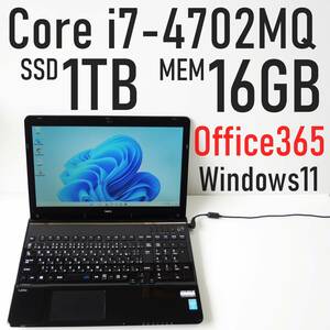 SSD 1000GB メモリ16GB 1TB i7 新品 Core i7-4702MQ 4コア NEC LaVie S LS700NSB Office365 ブルーレイ BD-RE win11 3353