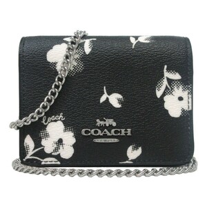 コーチ 財布 カードケース COACH フローラル プリント チェーン ミニ ウォレット CP344 SVA47(ブラックマルチ)アウトレット レディース 