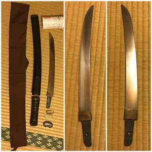 脇差 無銘 武具 短刀 長さ28.7cm 登録証有　刀袋付　鍔　刀剣 日本刀 極太　真剣