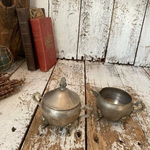 60-70s Vintage sugar pot & milk pitcher 2 point set creamer tea utensils cube sugar Vintage antique old tool 