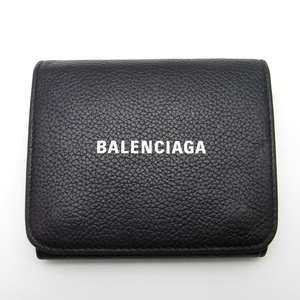 A24-103　BALENCIAGA バレンシアガ　640173　キャッシュ ミニウォレット　コンパクト 三つ折り財布　ブラック 黒　レザー　レタパプラス可