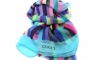 GUCCI　グッチ　スカーフ　ストール　ショール　ブルー　シルク100％　