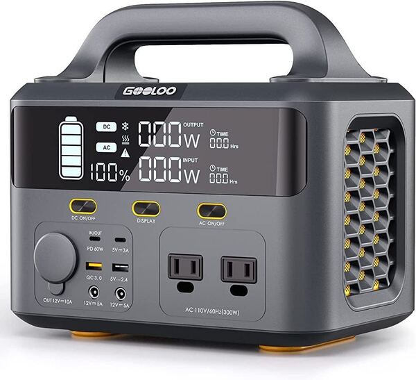 ポータブル電源 大容量 299Wh/83200mAh ポータブルバッテリー AC300W(瞬間最大600W) 最大140W急速充電 超大曲面液晶ディスプレイ/DC/USB出