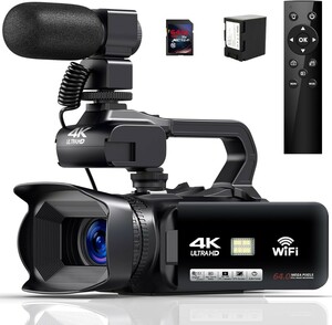 ビデオカメラ4K 60FPSAFオートフォーカスWIFI機能18XデジタルズームウルトラHD 64.0MP YouTubeカメラビデオカメラ 4.0インチ
