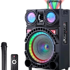 カラオケセット ポータブル スピーカー Bluetooth 5.0対応 拡声器 家庭用 ワイヤレスマイク1本 低音強化機能搭載 充電式 ホームパーティ