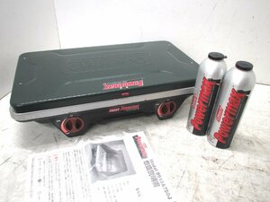 ■◆ 札幌店舗引取限定～ Coleman POWERMAX 9910A750J コールマン パワーマックス LPガス ツーバーナー 専用ガス缶300ｇ×２個付 動作品　