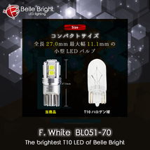 1年保証 T10 LED バルブ ポジション球 2個 F. White BL051-70 ナンバー灯 7000K 無極性 青みあり ホワイト SMD 爆光_画像3