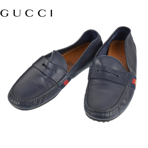 GUCCI Gucci кожа Loafer обувь для вождения темно-синий размер 6 G[a305]