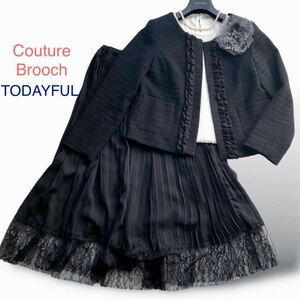  ceremony suit kchu-ru brooch tweed no color jacket Today full pleated skirt S-M size navy black black navy blue 