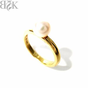 美品 タサキ K18 パールリング 指輪 シンプル イエローゴールド 約9号 パール径約6.5mm 総重量約3.7g TASAKI 〓