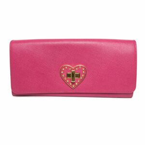 【美品】PRADA プラダ 二つ折り長財布 ピンク ハート ターンロック レザー