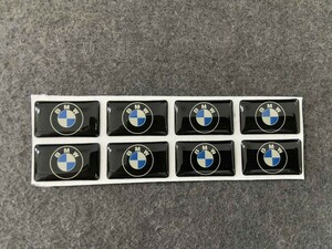 05★ BMW用 8枚セット カーステッカー エンブレム シール ブラック プレート 硬質透明プラスチック 強粘着力 18ｘ10MM　送料無料
