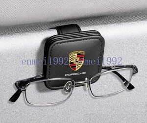  Porsche PORSCHE* black * car glasses holder sun visor pocket sunglasses / glasses storage magnet opening leather sun visor case 