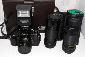 ●動作品・付属品多数● CANON キヤノン A-1 レンズ3本セット カメラバッグ付き
