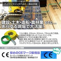 【送料無料】2本セット スリングベルト 耐荷1000kg 長さ6m×幅25mm 両端アイ型 ナイロン スリング ベルト 玉掛け 荷揚 荷吊りベルト 牽引_画像3