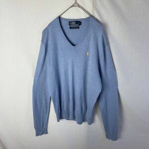 POLO by RALPH LAUREN Ｖネックニットセーター　古着　Mサイズ　ライトブルー　