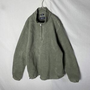 LANDS'END アメリカ製　ハーフジップフリースジャケット　古着　Lサイズ　モスグリーン　プルオーバー