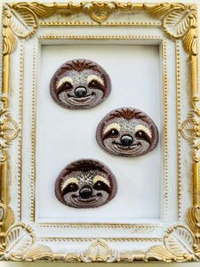 3枚入り　ナマケモノ刺繍アイロンワッペンまとめ