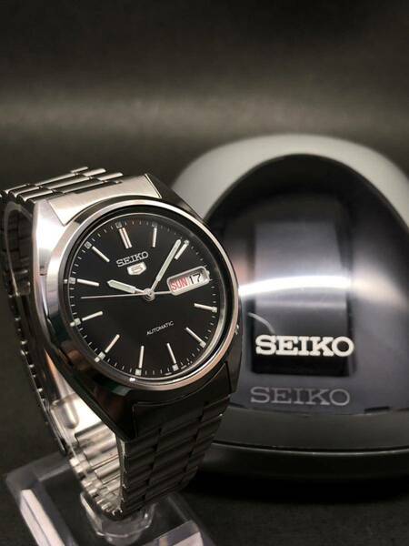 中古美品◆SEIKOケース付き◆SEIKO/セイコー【5/ファイブ】自動巻き◆SEIKO刻印ベルト◆黒文字盤◆機械測定平置き±10秒(数値好調)