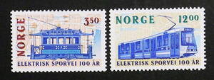 ノルウェー　1994年　鉄道切手　路面電車100年　　B410