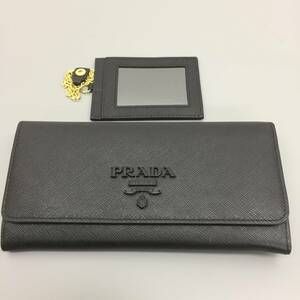 【超美品】PRADA プラダ サフィアーノ レザー ロゴ 長財布 黒