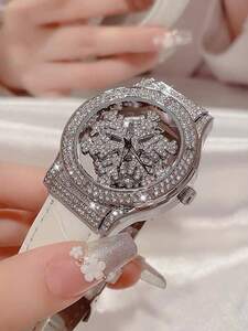 腕時計 レディース クォーツ レディース 腕時計 ダイヤインレイ 透明バックル 白いレザー ベルト ステンレス製 ウォータープルー