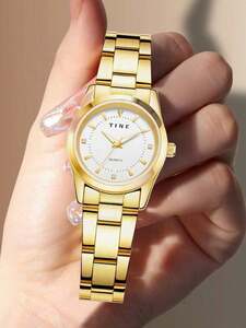 腕時計 レディース クォーツ レディース腕時計 簡潔なゴールド文字盤 ローマ数字 石入り 腕時計 アロイストラップ
