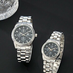 腕時計 ペアウォッチ ステンレススチール製カップル腕時計 防水 デートプレゼント 手巻き 2個セット（男女兼用）の画像3