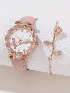腕時計 レディース セット 音符模様レディース腕時計 アロイ製ブレスレット 2個セット 女性用腕時計ブレスレットセット