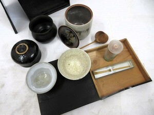 　黒塗　短冊箱（時代品）お茶席道具収納箱とお茶道具一式セット　抹茶道具　日本製　B型