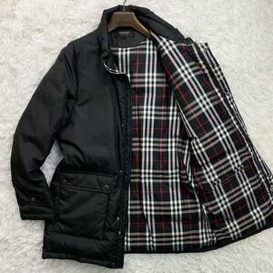 希少! バーバリーブラックレーベル BURBERRY BLACK LABEL ダウンジャケット ミドルコート ブルゾン アウター 裏地チェック 黒 L 高級感◎