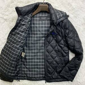 極美品! バーバリーブラックレーベル BURBERRY BLACK LABEL ダウンジャケット キルティング ベスト 3way 裏地ノバチェック 黒 M 光沢感◎