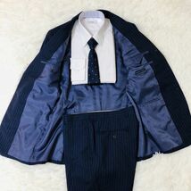 麻布テーラー　azabu tailor　スーツ　セットアップ　テーラードジャケット　M　ネイビー　ストライプ　総裏　サイドベンツ　ウール_画像4