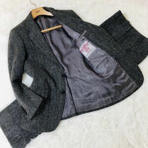 SHIPS×HARRIS TWEED　スーツ　セットアップ　テーラードジャケット M グレー　ヘリンボーン　ウール　くるみボタン　総裏　センターベンド